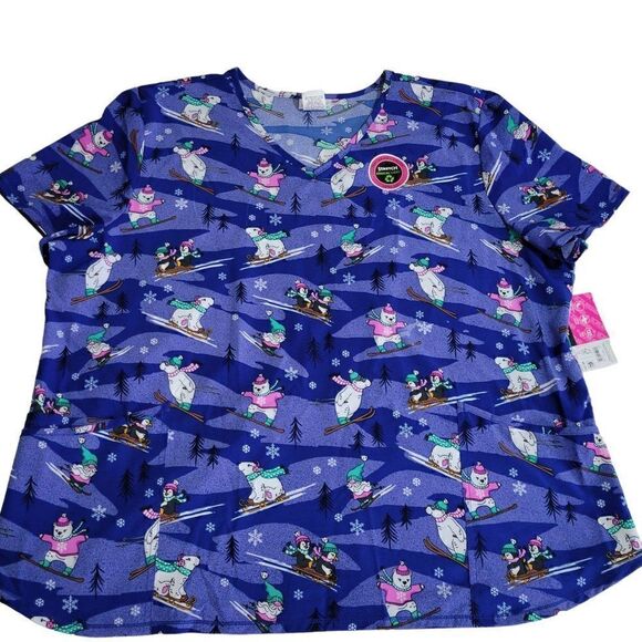 Scrubstar Scrub Top Womens 3X 3XL Blue Stretch Medical Nurse Vet CNA Dental NEW - Picture 11 of 12